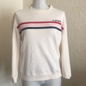 Popsugar Sweatshirt Cream You Got This Retro Stripe Red Pink Blue Small